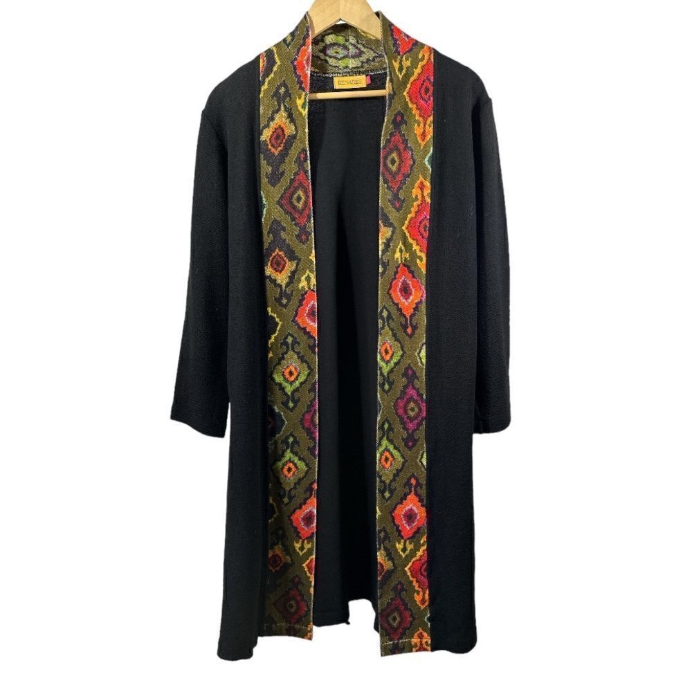 BENARES Women's Open Front Long Duster Cardigan Sweater Black Size Extra Small